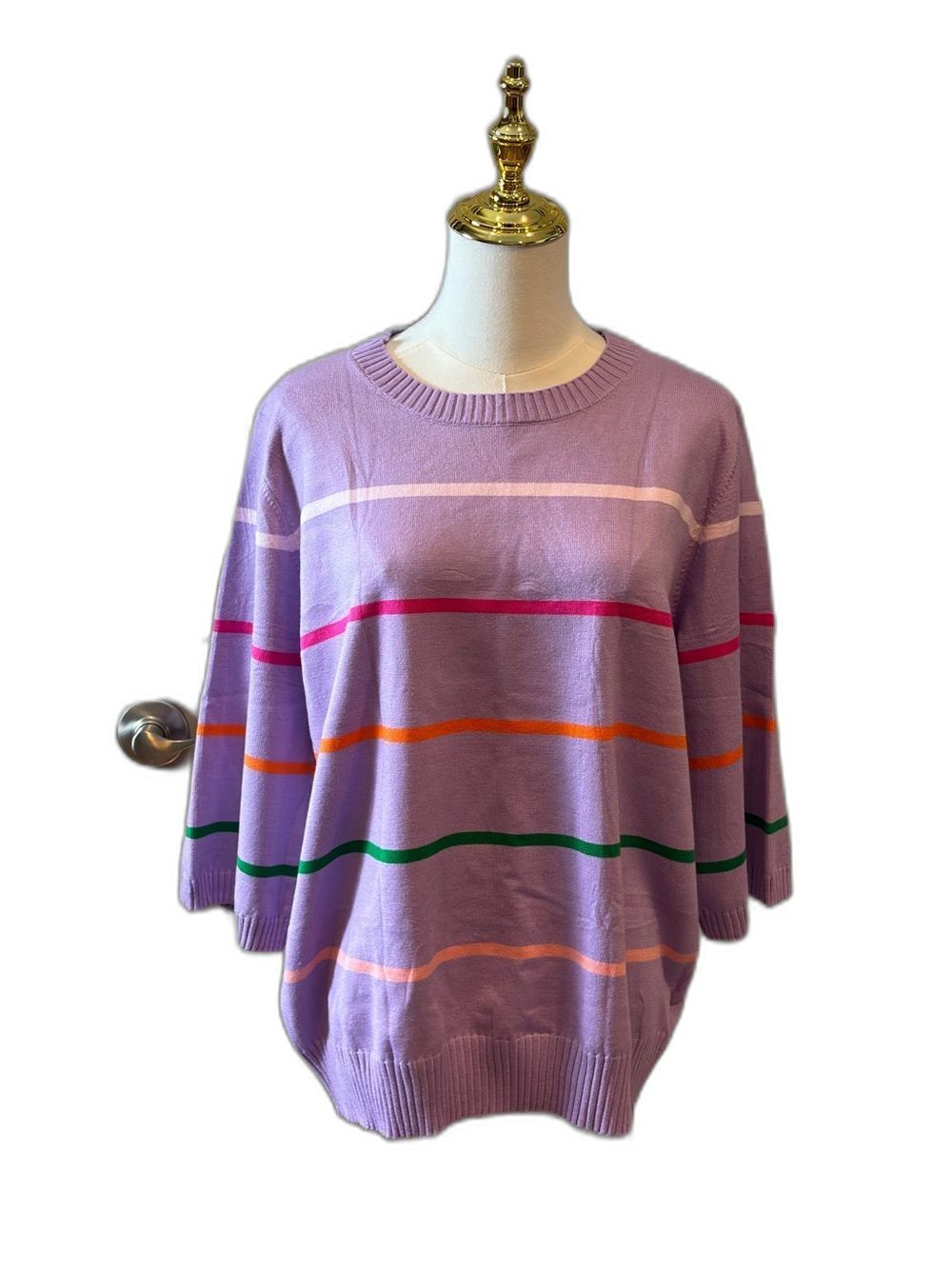 Lavender Striped Crewneck Sweater XL NWT Academia Retro Preppy